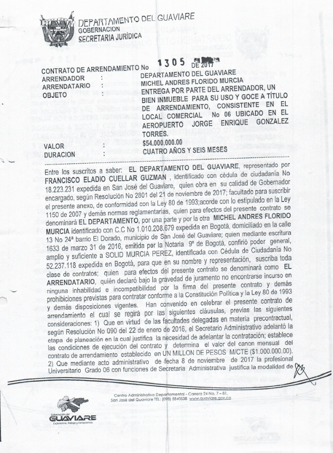 Contrato de arrendamiento de la oficina aeroportuaria de Solid Murcia con el departamento de Guaviare. Contrato de arrendamiento de la oficina aeroportuaria de Solid Murcia con el departamento de Guaviare.